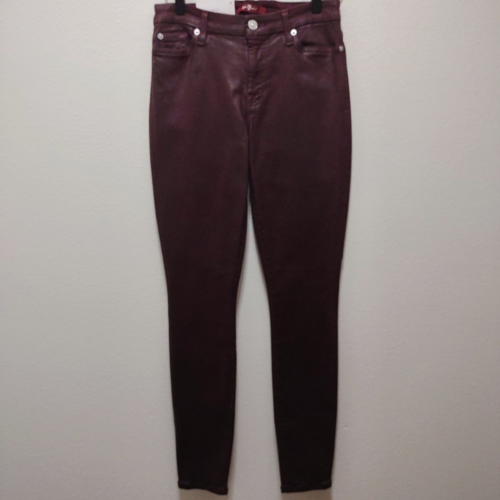 7 For All Mankind Super Skinny Jean in a Bordeaux Coated Material NEW 26
